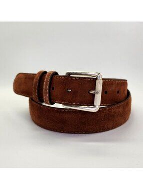Torino European Suede Brown Leather Belt With Silver Tone Buckle S 40 Made USA